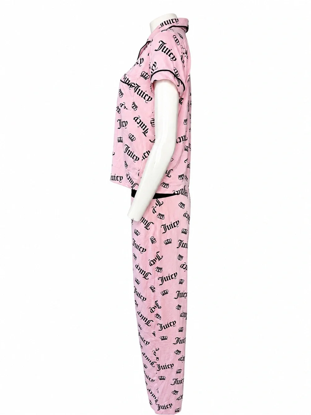 Juicy Couture Pink Logo Short-Sleeve Pajama Set with Black Trim